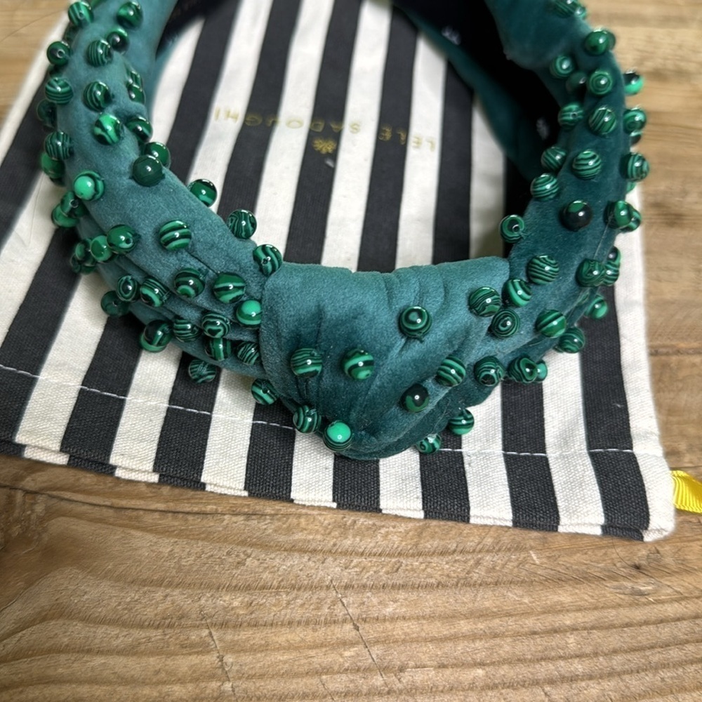 Lele Sadoughi Headband Emerald Green with Beads - Picture 3 of 4